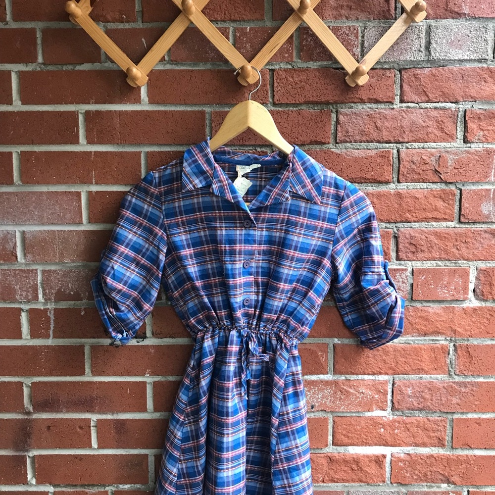 Vintage Girls Dress by Little Princess Blue Plaid Country Dress